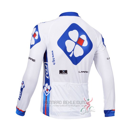 2013 Fahrradbekleidung FDJ Wei und Azurblau Trikot Langarm und Tragerhose - zum Schließen ins Bild klicken